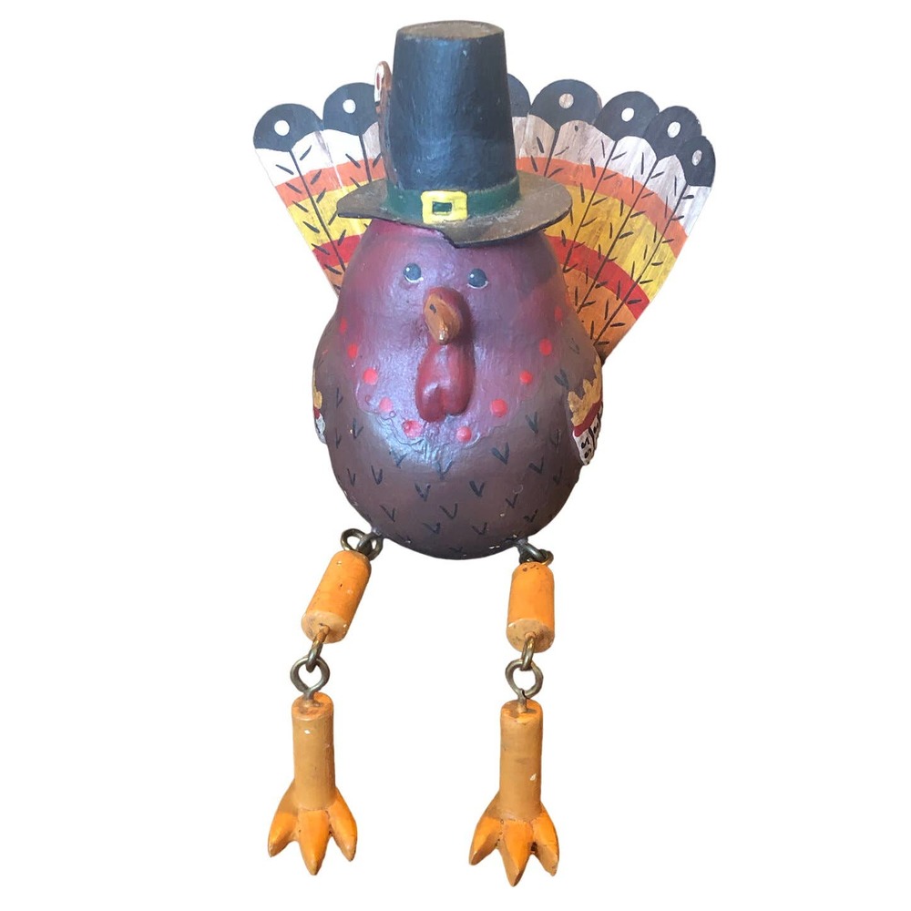 EUC 90s VTG Thanksgiving Fall Turkey Pilgrim Shelf Sitter Figurine Hand Painted
